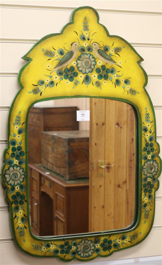 A green and cream painted mirror, H.78.5cm